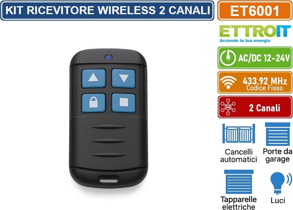 KIT RICEVITORE WIRELESS UNIVERSALE 433MHz CENTRALINA + 2 TELECOMANDI MONOSTABILE BISTABILE IP20 - 3