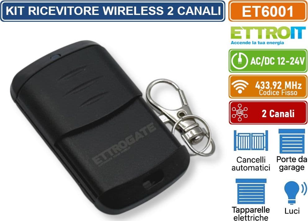 KIT RICEVITORE WIRELESS UNIVERSALE 433MHz CENTRALINA + 2 TELECOMANDI MONOSTABILE BISTABILE IP20 - 4