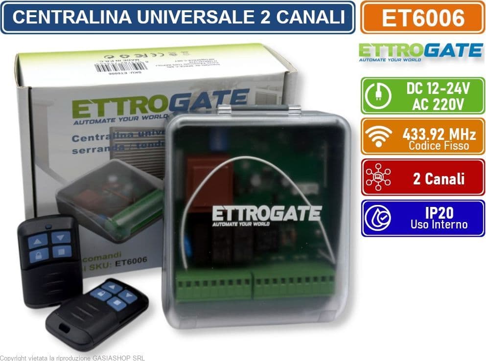 RICEVITORE UNIVERSALE SCHEDA DI COMANDO 433MHz DC 12-24 V 2CH RELÈ PORTA GARAGE APRICANCELLO SERRANDA CON 2 TELECOMANDI PRONTI ALL'USO - 6