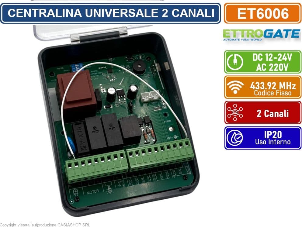 RICEVITORE UNIVERSALE SCHEDA DI COMANDO 433MHz DC 12-24 V 2CH RELÈ PORTA GARAGE APRICANCELLO SERRANDA CON 2 TELECOMANDI PRONTI ALL'USO - 2