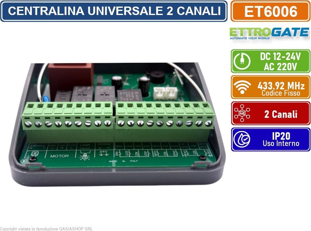 RICEVITORE UNIVERSALE SCHEDA DI COMANDO 433MHz DC 12-24 V 2CH RELÈ PORTA GARAGE APRICANCELLO SERRANDA CON 2 TELECOMANDI PRONTI ALL'USO - 3