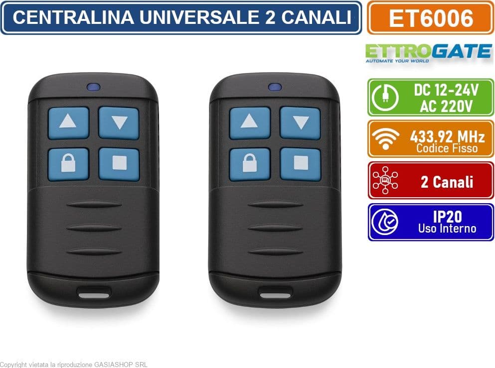 RICEVITORE UNIVERSALE SCHEDA DI COMANDO 433MHz DC 12-24 V 2CH RELÈ PORTA GARAGE APRICANCELLO SERRANDA CON 2 TELECOMANDI PRONTI ALL'USO - 4