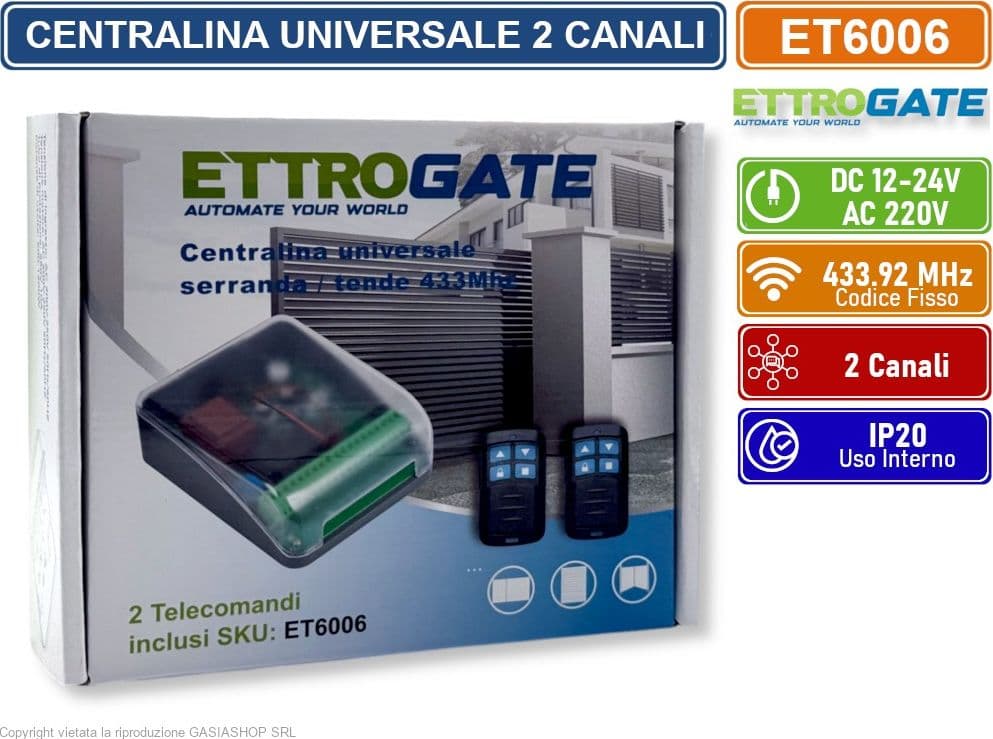 RICEVITORE UNIVERSALE SCHEDA DI COMANDO 433MHz DC 12-24 V 2CH RELÈ PORTA GARAGE APRICANCELLO SERRANDA CON 2 TELECOMANDI PRONTI ALL'USO - 5