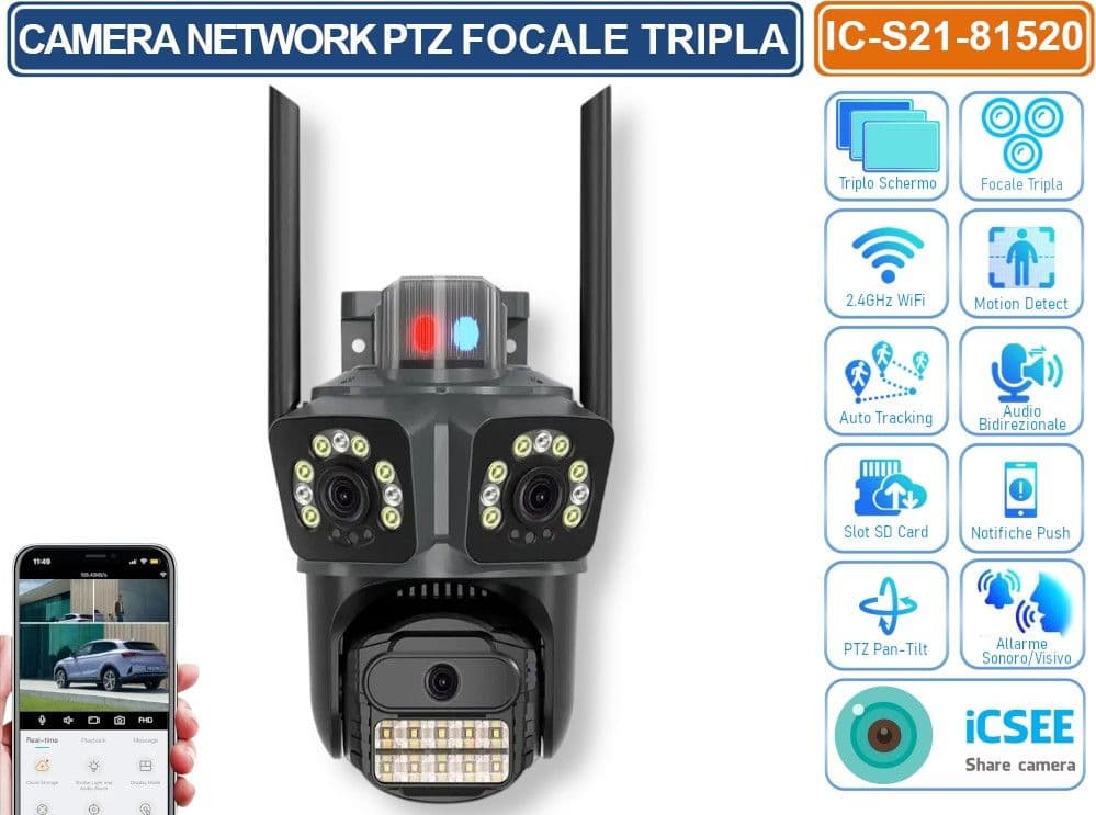 TELECAMERA SPEED DOME PTZ IP NETWORK CON TRIPLA LENTE ANALISI INTELLIGENTE AUDIO BIDIREZIONALE IP66 - 2