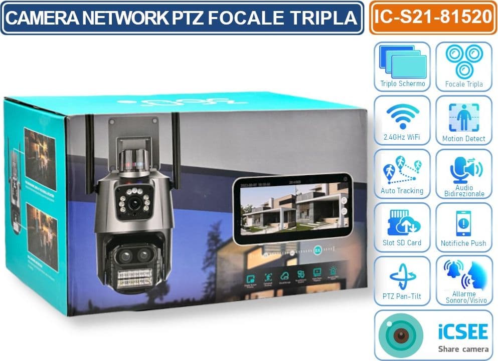 TELECAMERA SPEED DOME PTZ IP NETWORK CON TRIPLA LENTE ANALISI INTELLIGENTE AUDIO BIDIREZIONALE IP66 - 3