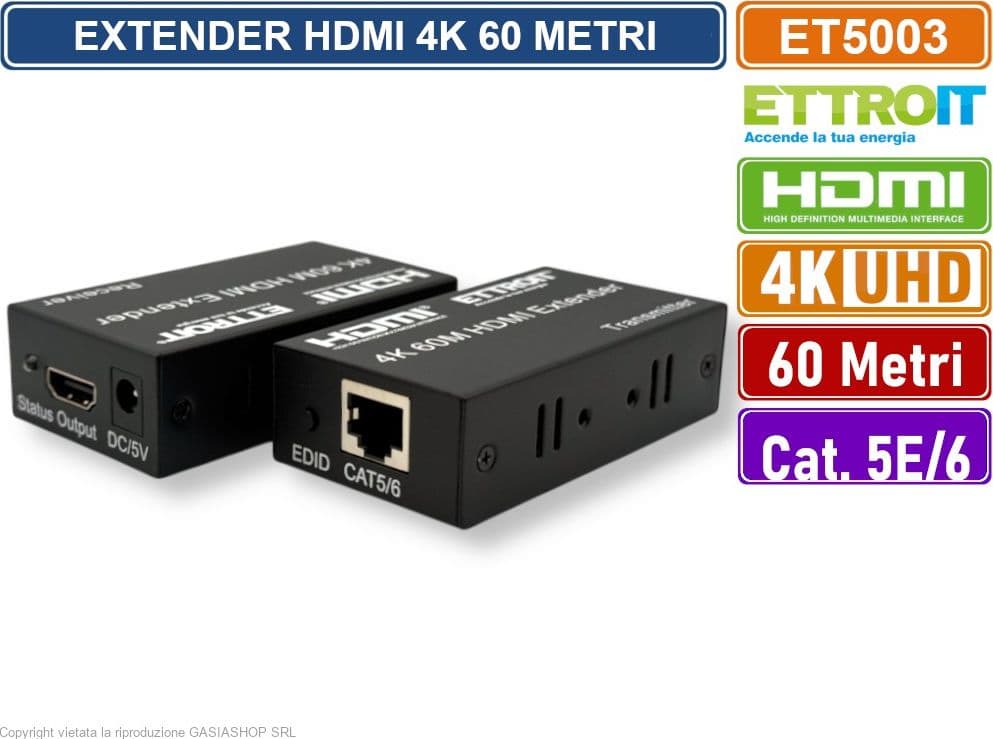 ETTROIT ET5003 EXTENDER ESTENSORE HDMI SU CAVO LAN CAT 5E CAT6 ULTRA HD 4K FINO A 60 METRI - 4
