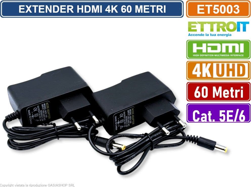 ETTROIT ET5003 EXTENDER ESTENSORE HDMI SU CAVO LAN CAT 5E CAT6 ULTRA HD 4K FINO A 60 METRI - 5