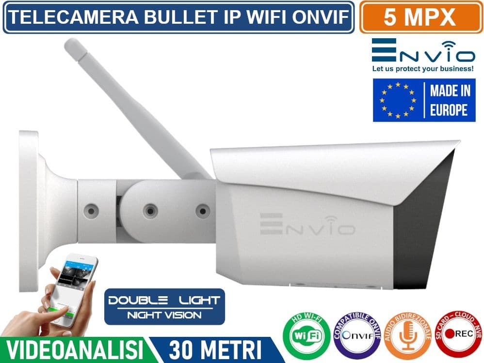 TELECAMERA BULLET IP WIFI DOUBLE LIGHT 5M ONVIF H.265+ VISIONE NOTTURNA 30 METRI ANALISI VIDEO IP65 SLOT SD AUDIO BIDIREZIONALE - 2