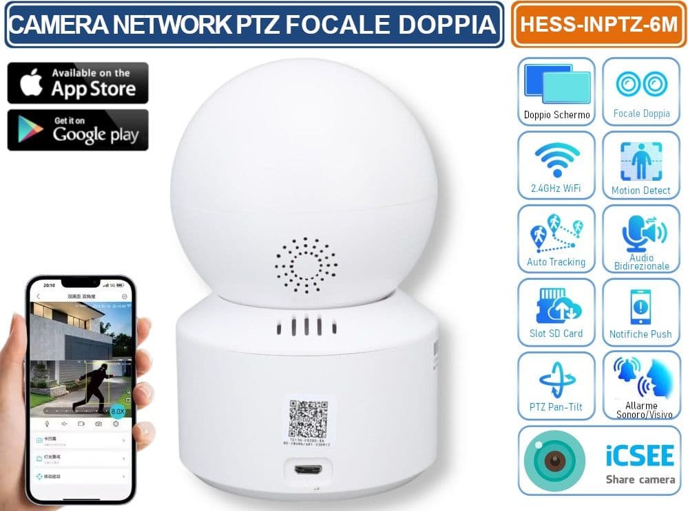 TELECAMERA IP PTZ WIFI DA INTERNO 6MP ONVIF FUNZIONI SMARTS AUTOTRACKING HUMAN DETECT REGISTRA SU SD-CARD AUDIO BIDIREZIONALE - 3