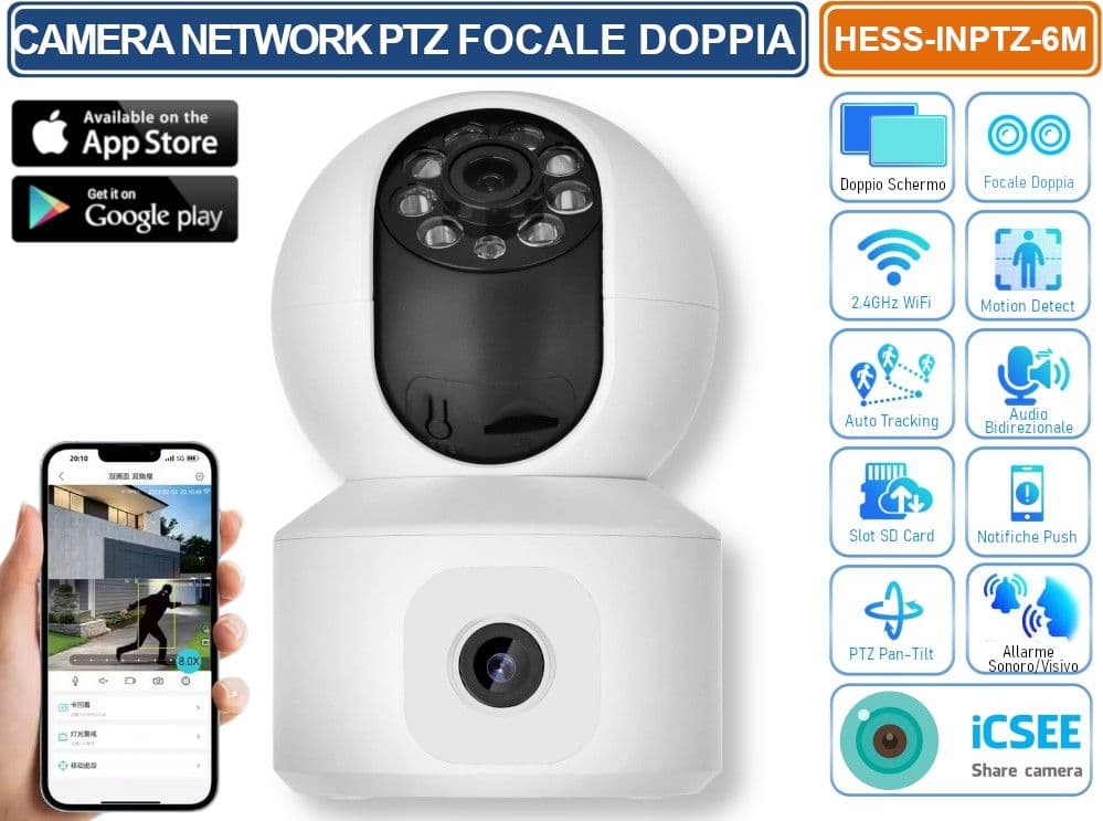 TELECAMERA IP PTZ WIFI DA INTERNO 6MP ONVIF FUNZIONI SMARTS AUTOTRACKING HUMAN DETECT REGISTRA SU SD-CARD AUDIO BIDIREZIONALE - 4