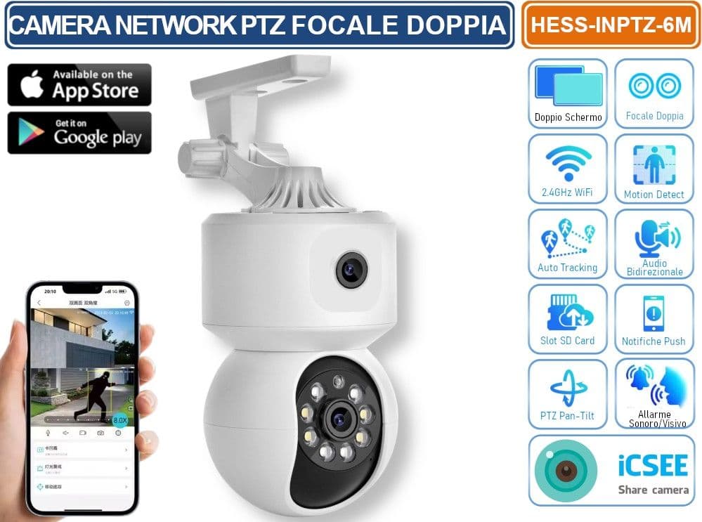 TELECAMERA IP PTZ WIFI DA INTERNO 6MP ONVIF FUNZIONI SMARTS AUTOTRACKING HUMAN DETECT REGISTRA SU SD-CARD AUDIO BIDIREZIONALE - 5