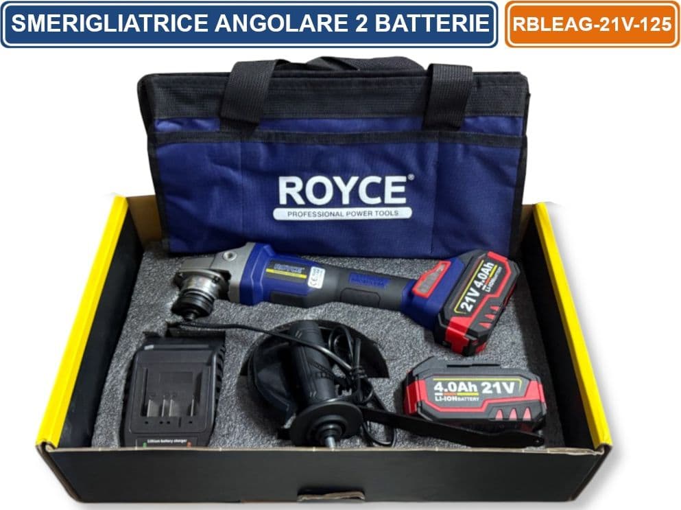 SMERIGLIATRICE ANGOLARE PROFESSIONALE CON DOPPIA BATTERIA 21V 4AH MOTORE BRUSHLESS 8500RPM - 2
