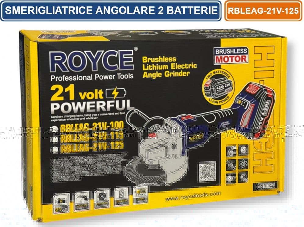 SMERIGLIATRICE ANGOLARE PROFESSIONALE CON DOPPIA BATTERIA 21V 4AH MOTORE BRUSHLESS 8500RPM - 3