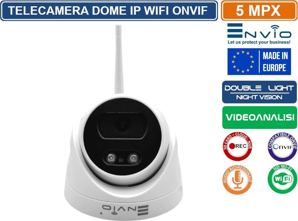 TELECAMERA DOME IP WIFI DOUBLE LIGHT 5M ONVIF H.265+ VISIONE NOTTURNA 30 METRI ANALISI VIDEO IP65 SLOT SD AUDIO BIDIREZIONALE - 2