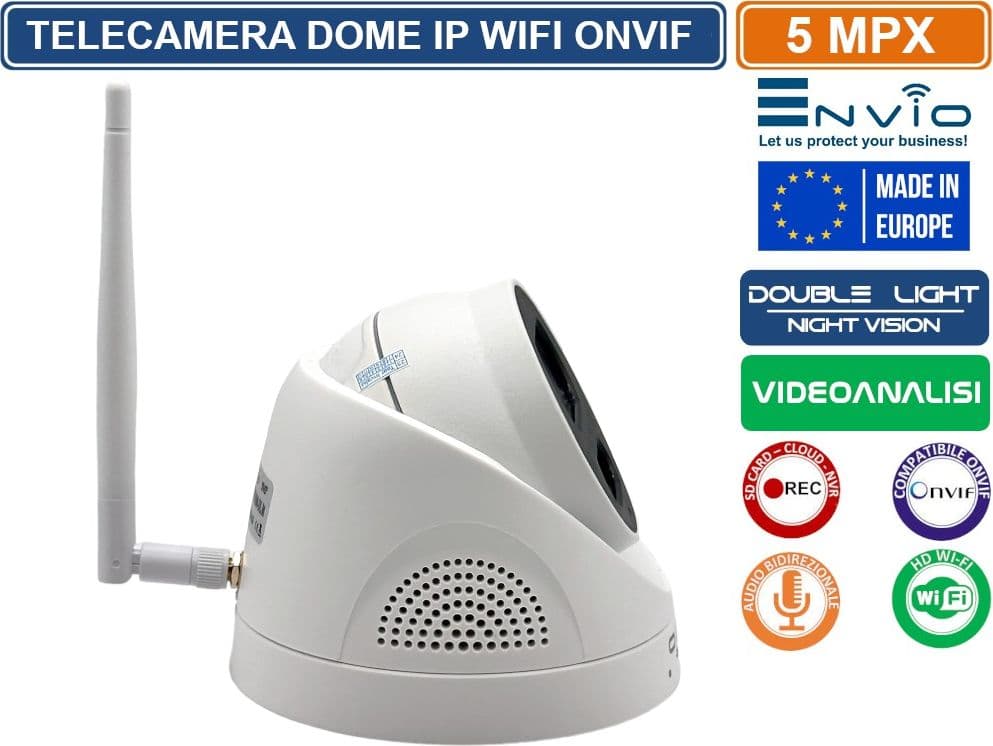 TELECAMERA DOME IP WIFI DOUBLE LIGHT 5M ONVIF H.265+ VISIONE NOTTURNA 30 METRI ANALISI VIDEO IP65 SLOT SD AUDIO BIDIREZIONALE - 3