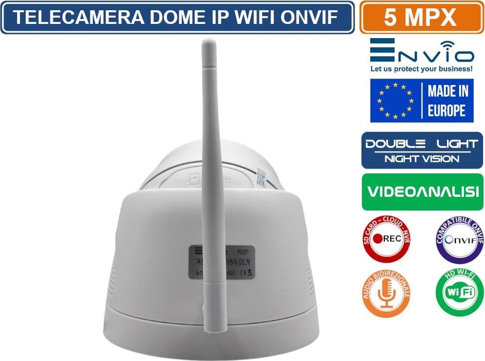 TELECAMERA DOME IP WIFI DOUBLE LIGHT 5M ONVIF H.265+ VISIONE NOTTURNA 30 METRI ANALISI VIDEO IP65 SLOT SD AUDIO BIDIREZIONALE - 4