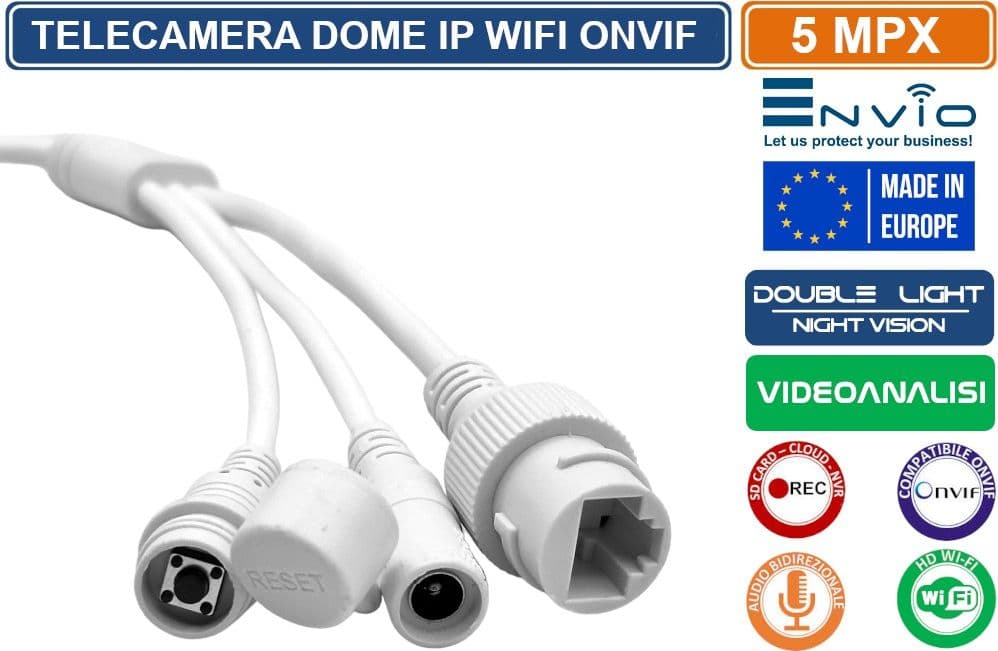 TELECAMERA DOME IP WIFI DOUBLE LIGHT 5M ONVIF H.265+ VISIONE NOTTURNA 30 METRI ANALISI VIDEO IP65 SLOT SD AUDIO BIDIREZIONALE - 5