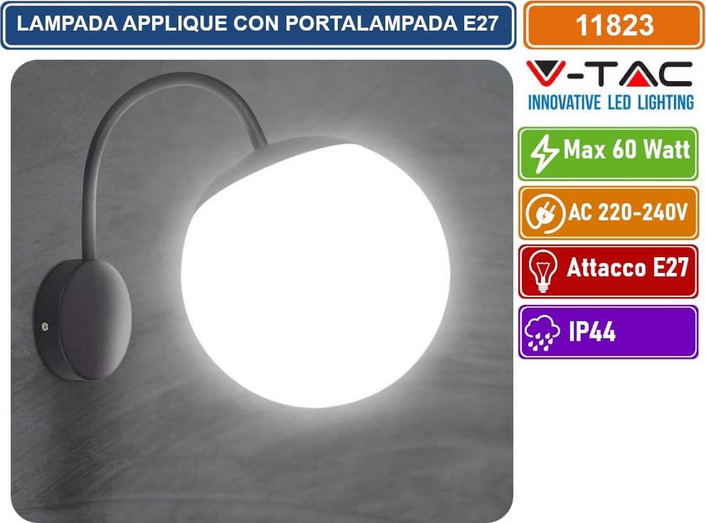 V-TAC VT-1223 PORTALAMPADA DA GIARDINO WALL LIGHT DA MURO APPLIQUE A SFERA TRASPARENTE PER LAMPADINE E27 SKU 11823 - 2