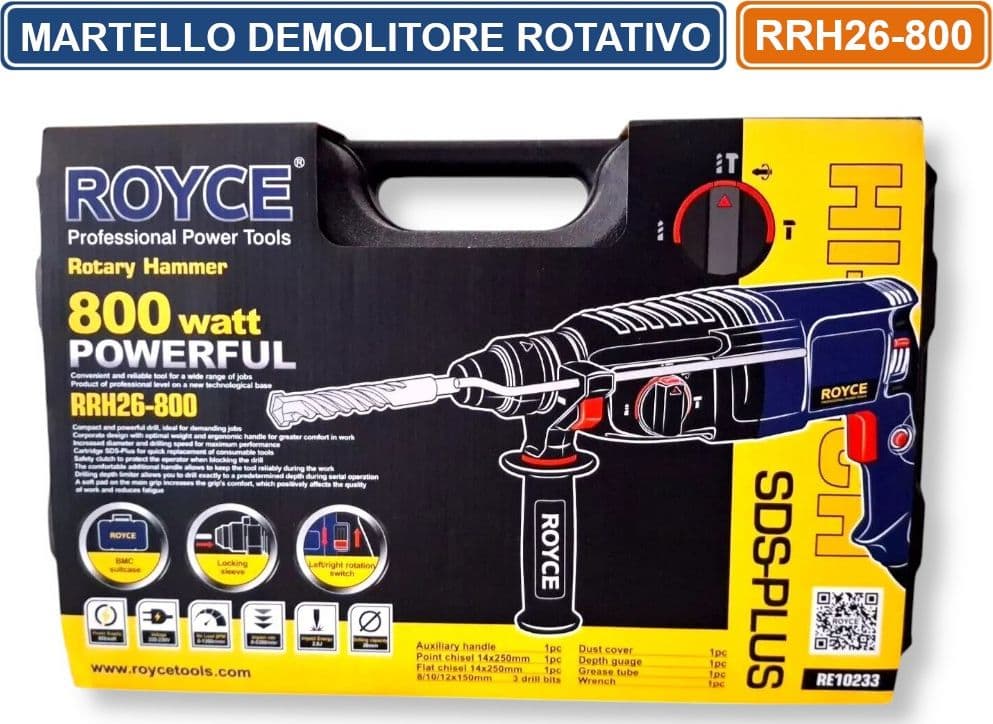 MARTELLO ROTATIVO DEMOLITORE PERCUSSIONE TASSELLATORE 800 WATT SDS PLUS FORO RRH26 1300r/min - 4