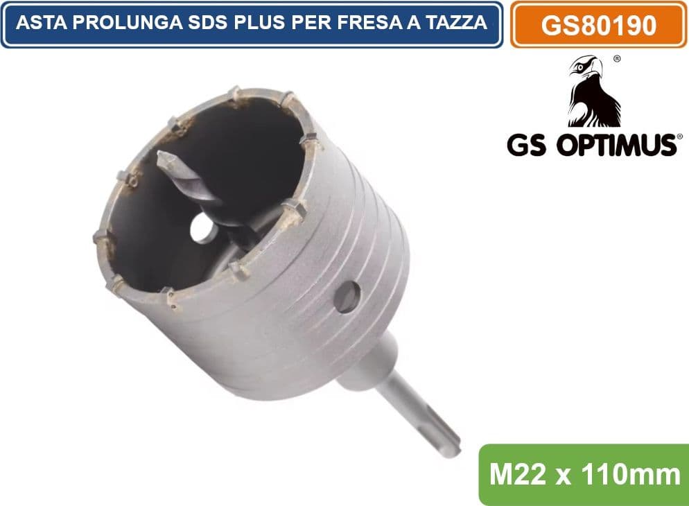 GS OPTIMUS GS80190 ASTA ALBERO PER FRESA PERFORATRICE A TAZZA 110MM  CON ATTACCO SDS PLUS M22 - 2