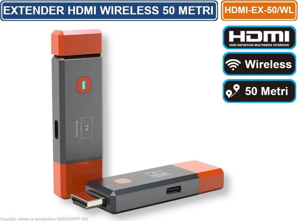 EXTENDER ESTENSORE WIRELESS HDMI-EX-50/WL 5.8 GHz DISTANZA MAX 50 METRI FULL HD 1080P - 2