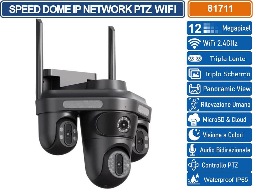 TELECAMERA SPEED DOME PTZ IP NETWORK 12MP CON TRE LENTI TRE SCHERMI ANALISI INTELLIGENTE AUDIO BIDIREZIONALEIP65 - 2