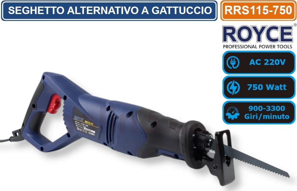 ROYCE RRS115-750 SEGHETTO ALTERNATIVO ELETTRICO A GATTUCCIO MULTIMATERIALE 710W 26MM - 3