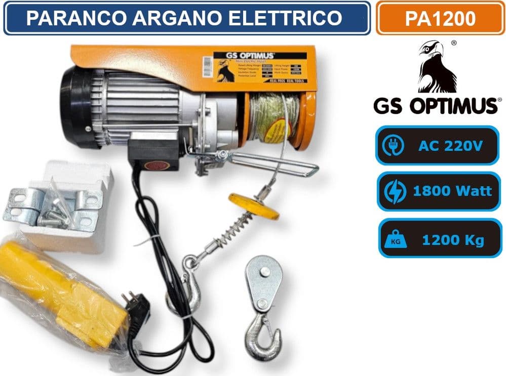 GS OPTIMUS PA1200 PARANCO ARGANO ELETTRICO CON PORTATA MAX 1200 KG E POTENZA DI 1800W CON COMANDO REMOTO - 2