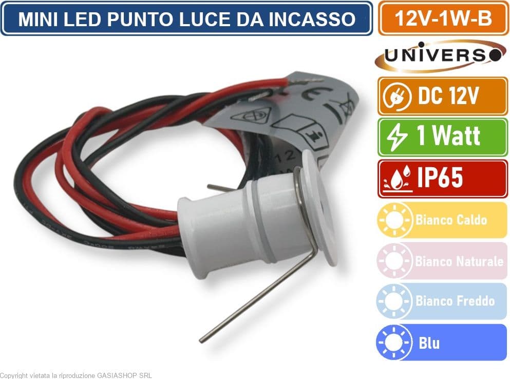 UNIVERSO 12V-1W-B PUNTO LUCE FARETTO LED DA INCASSO 1W DC 12V DA ESTERNO IP65 - 2