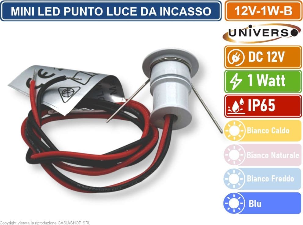 UNIVERSO 12V-1W-B PUNTO LUCE FARETTO LED DA INCASSO 1W DC 12V DA ESTERNO IP65 - 3