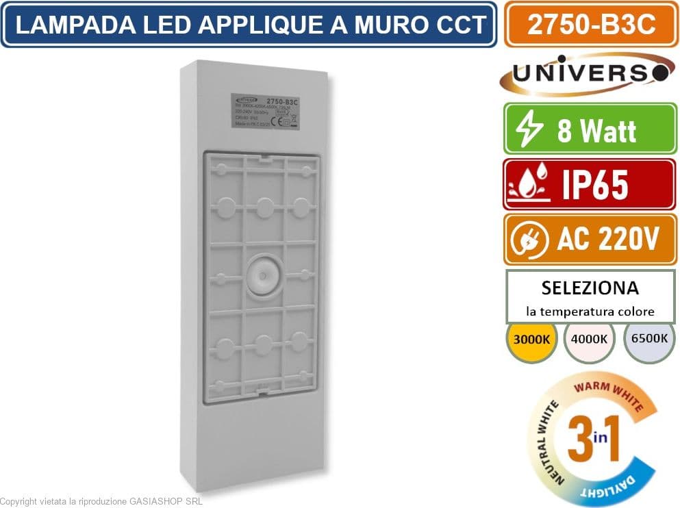 UNIVERSO 2750-B3C APPLIQUE CON DOPPIO FASCIO LUMINOSO UP & DOWN CON POTENZA DI 8W DA ESTERNO IP65 CAMBIA COLORE CCT 3in1 CON DRIVER - 4