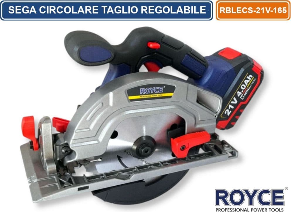 ROYCE RBLECS-21V-165 SEGA CIRCOLARE CON DOPPIA BATTERIA 21V 4.0AH TAGLIO REGOLABILE LAMA DA 165MM - 2