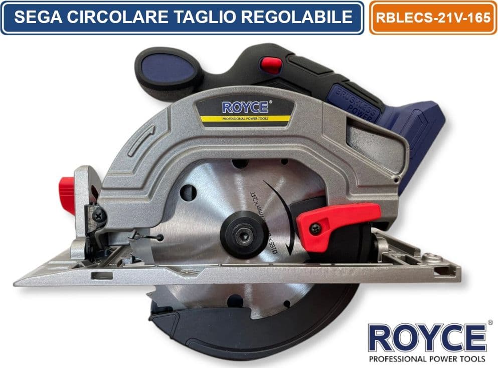 ROYCE RBLECS-21V-165 SEGA CIRCOLARE CON DOPPIA BATTERIA 21V 4.0AH TAGLIO REGOLABILE LAMA DA 165MM - 3