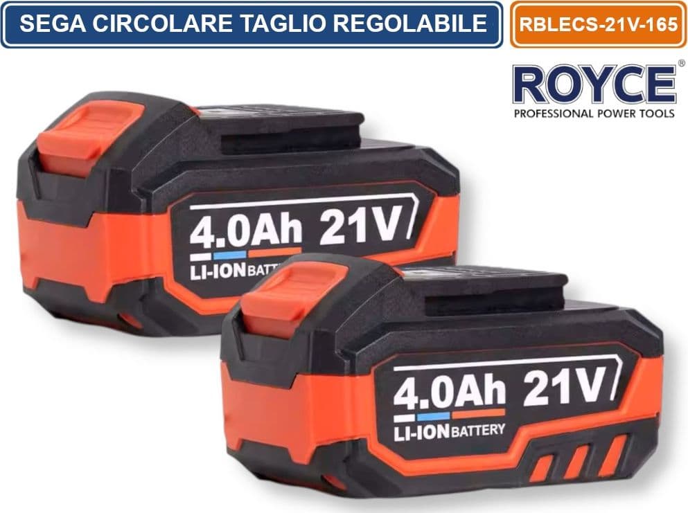 ROYCE RBLECS-21V-165 SEGA CIRCOLARE CON DOPPIA BATTERIA 21V 4.0AH TAGLIO REGOLABILE LAMA DA 165MM - 4