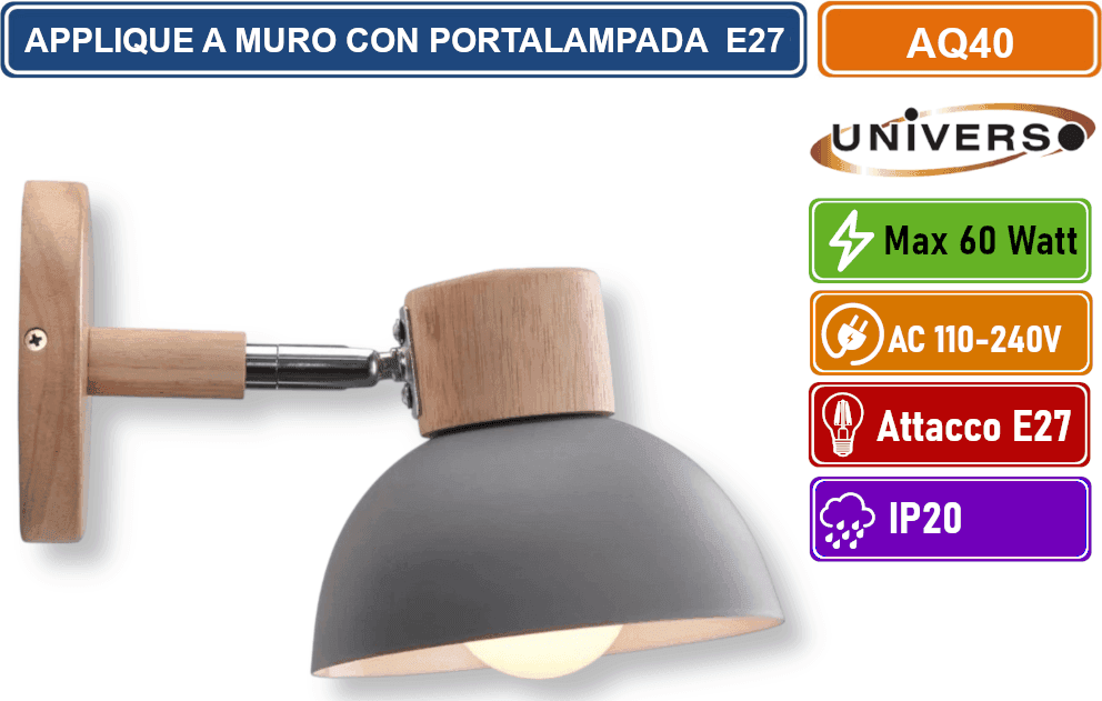 UNIVERSO APPLIQUE MODERNO DA PARETE CON PARALUME ORIENTABILE PORTALAMPADA PER LAMPADINE E27 - 2