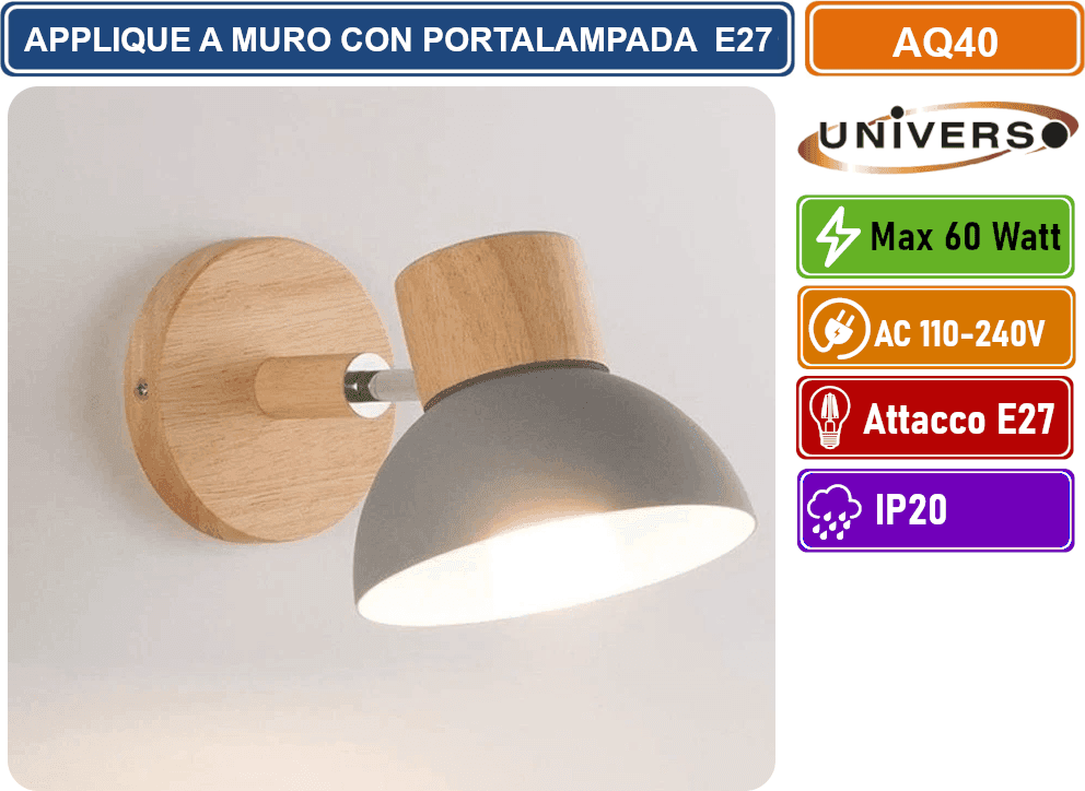 UNIVERSO APPLIQUE MODERNO DA PARETE CON PARALUME ORIENTABILE PORTALAMPADA PER LAMPADINE E27 - 3