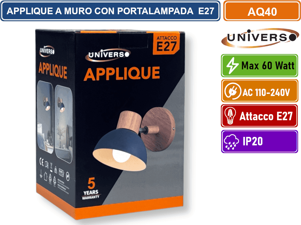 UNIVERSO APPLIQUE MODERNO DA PARETE CON PARALUME ORIENTABILE PORTALAMPADA PER LAMPADINE E27 - 4