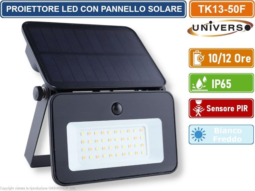 UNIVERSO TK13-50F LAMPADA APPLIQUE PROIETTORE LED A MURO EQUIVALENTE A 40W CON PANNELLO SOLARE E SENSORE PIR DA ESTERNO IP65 - 2