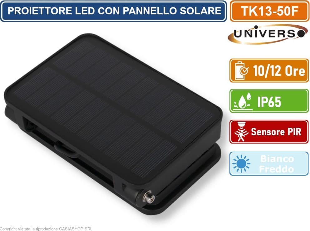 UNIVERSO TK13-50F LAMPADA APPLIQUE PROIETTORE LED A MURO EQUIVALENTE A 40W CON PANNELLO SOLARE E SENSORE PIR DA ESTERNO IP65 - 3