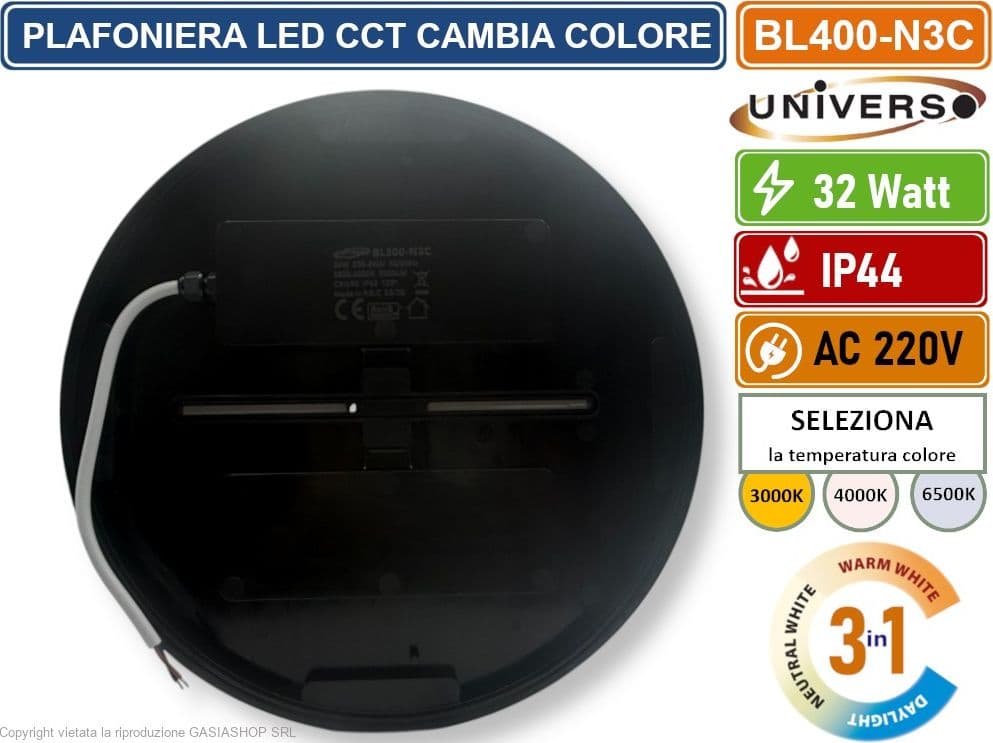 UNIVERSO BL400-N3C PLAFONIERA CIRCOLARE SMD LED 32W CAMBIA COLORE LUCE CCT SWITCH 3IN1 IP44 - 2