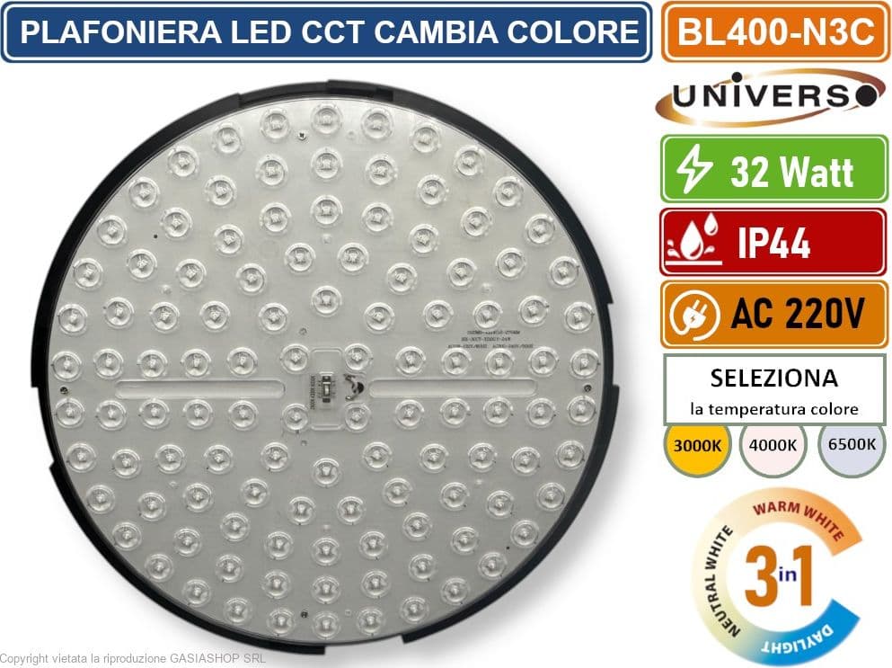 UNIVERSO BL400-N3C PLAFONIERA CIRCOLARE SMD LED 32W CAMBIA COLORE LUCE CCT SWITCH 3IN1 IP44 - 3