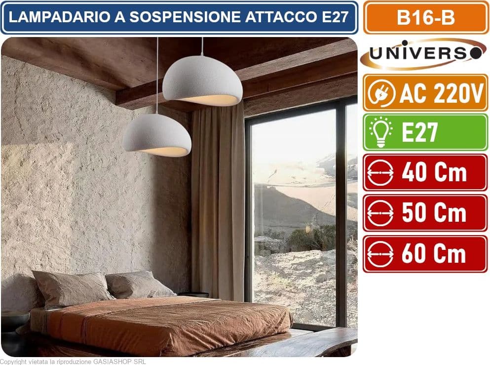 UNIVERSO B16-B LAMPADARIO A SOSPENSIONE EFFETTO PIETRA ATTACCO E27 DIAMETRO 40CM - 50CM - 60CM - 2