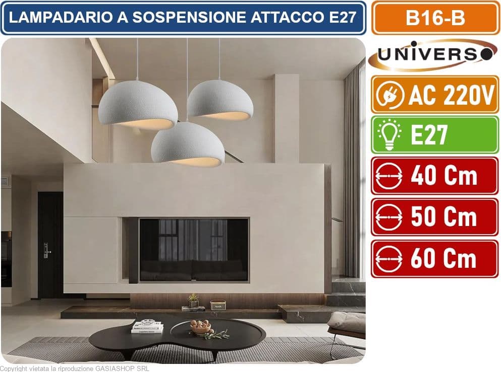 UNIVERSO B16-B LAMPADARIO A SOSPENSIONE EFFETTO PIETRA ATTACCO E27 DIAMETRO 40CM - 50CM - 60CM - 3
