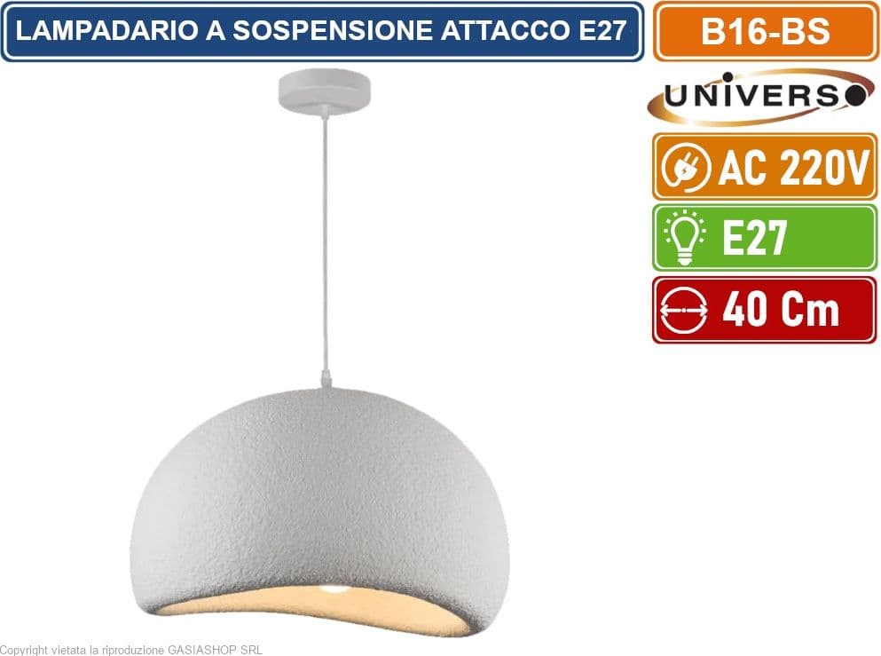 UNIVERSO B16-B LAMPADARIO A SOSPENSIONE EFFETTO PIETRA ATTACCO E27 DIAMETRO 40CM - 50CM - 60CM - 5