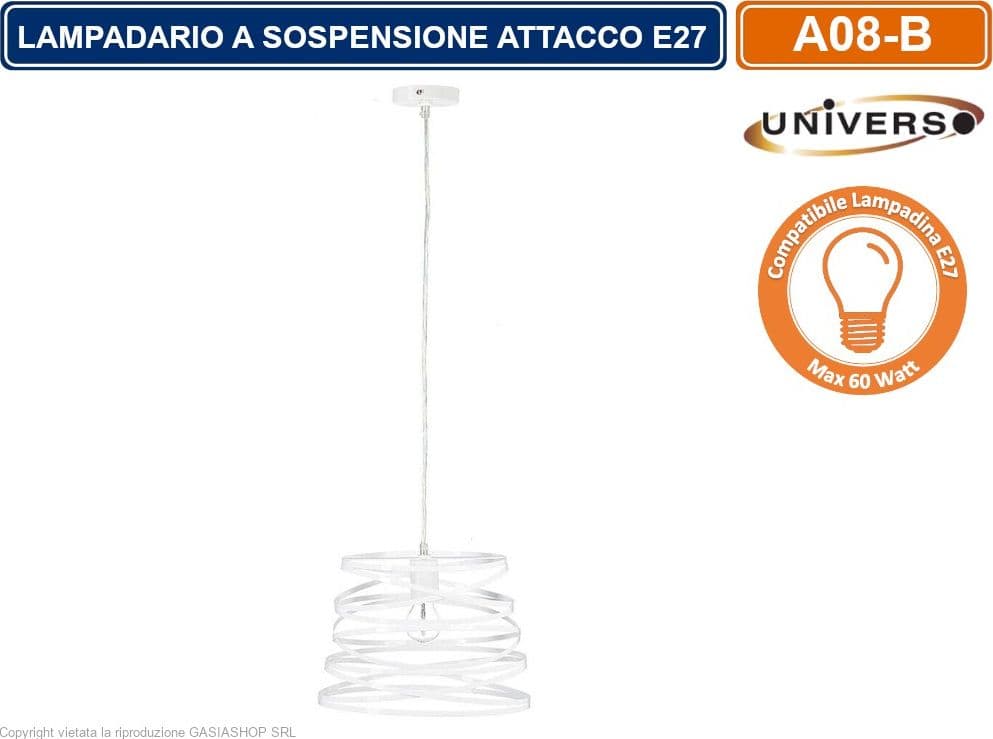 LAMPADARIO MODERNO A SOSPENSIONE CON PARALUME IN METALLO TRAFORATO A VORTICE ATTACCO E27 BIANCO NERO TORTORA - 3