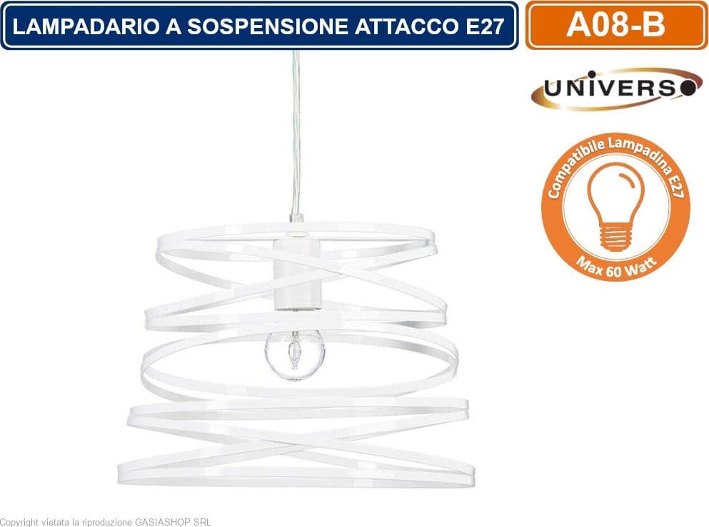 LAMPADARIO MODERNO A SOSPENSIONE CON PARALUME IN METALLO TRAFORATO A VORTICE ATTACCO E27 BIANCO NERO TORTORA - 4