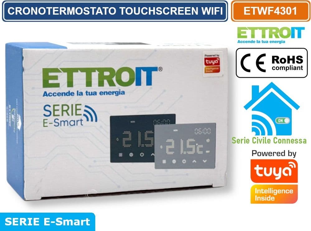 ETTROIT ETWF4301 CRONOTERMOSTATO TOUCH SCREEN AC 230V SMART WI-FI DA INCASSO SU SCATOLA 503 APP TUYA BIANCO - 5