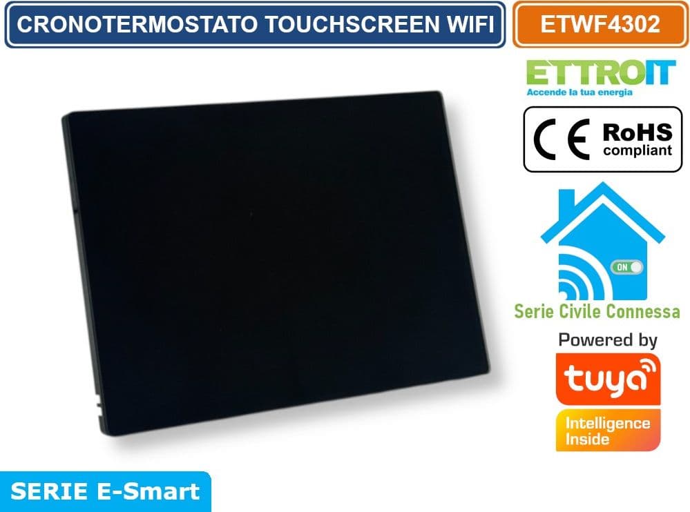 ETTROIT ETWF4302 CRONOTERMOSTATO TOUCH SCREEN AC 230V SMART WI-FI DA INCASSO SU SCATOLA 503 APP TUYA NERO - 3