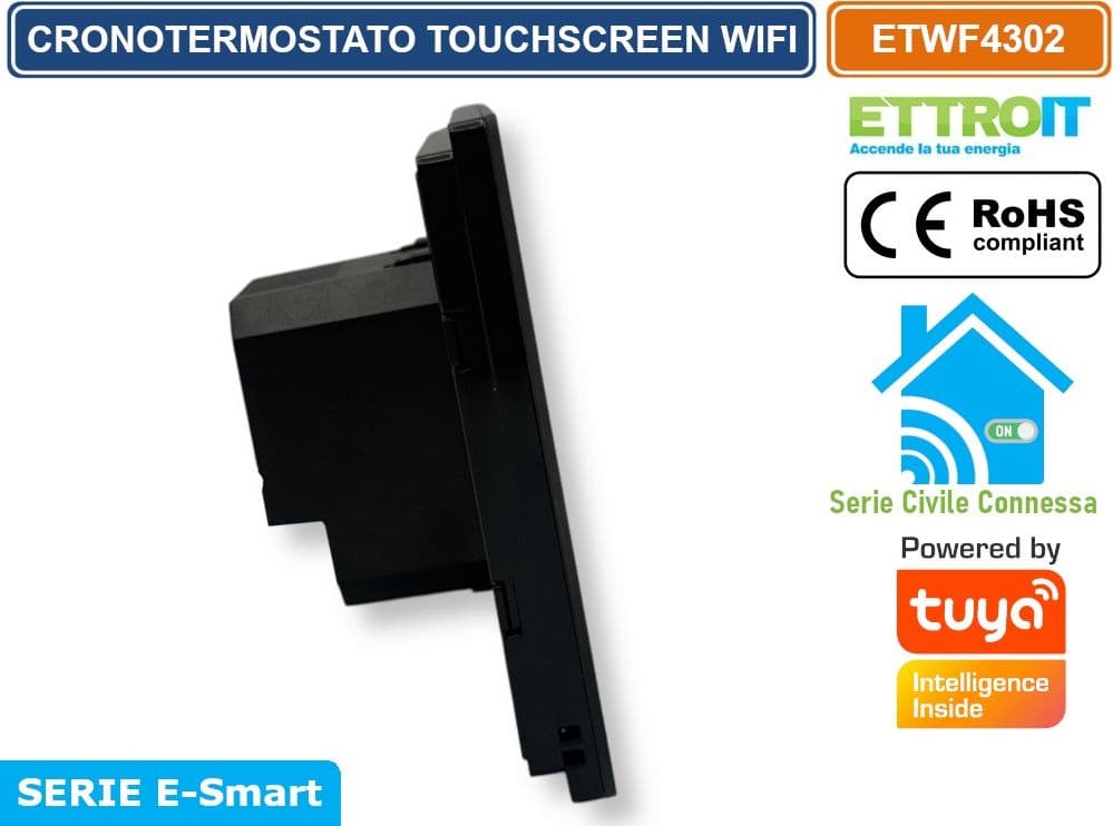 ETTROIT ETWF4302 CRONOTERMOSTATO TOUCH SCREEN AC 230V SMART WI-FI DA INCASSO SU SCATOLA 503 APP TUYA NERO - 4