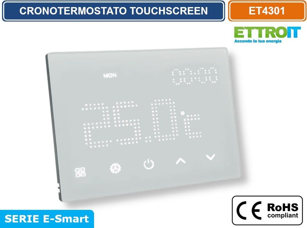 ETTROIT ET4301 CRONOTERMOSTATO TOUCH SCREEN AC 230V PROGRAMMABILE DA INCASSO SU SCATOLA 503 BIANCO - 2
